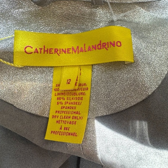 CATHERINE MALANDRINO SILVER METALLIC DRAPED NECKLINE OPEN LEATHER JACKET - NWT - Picture 10 of 13